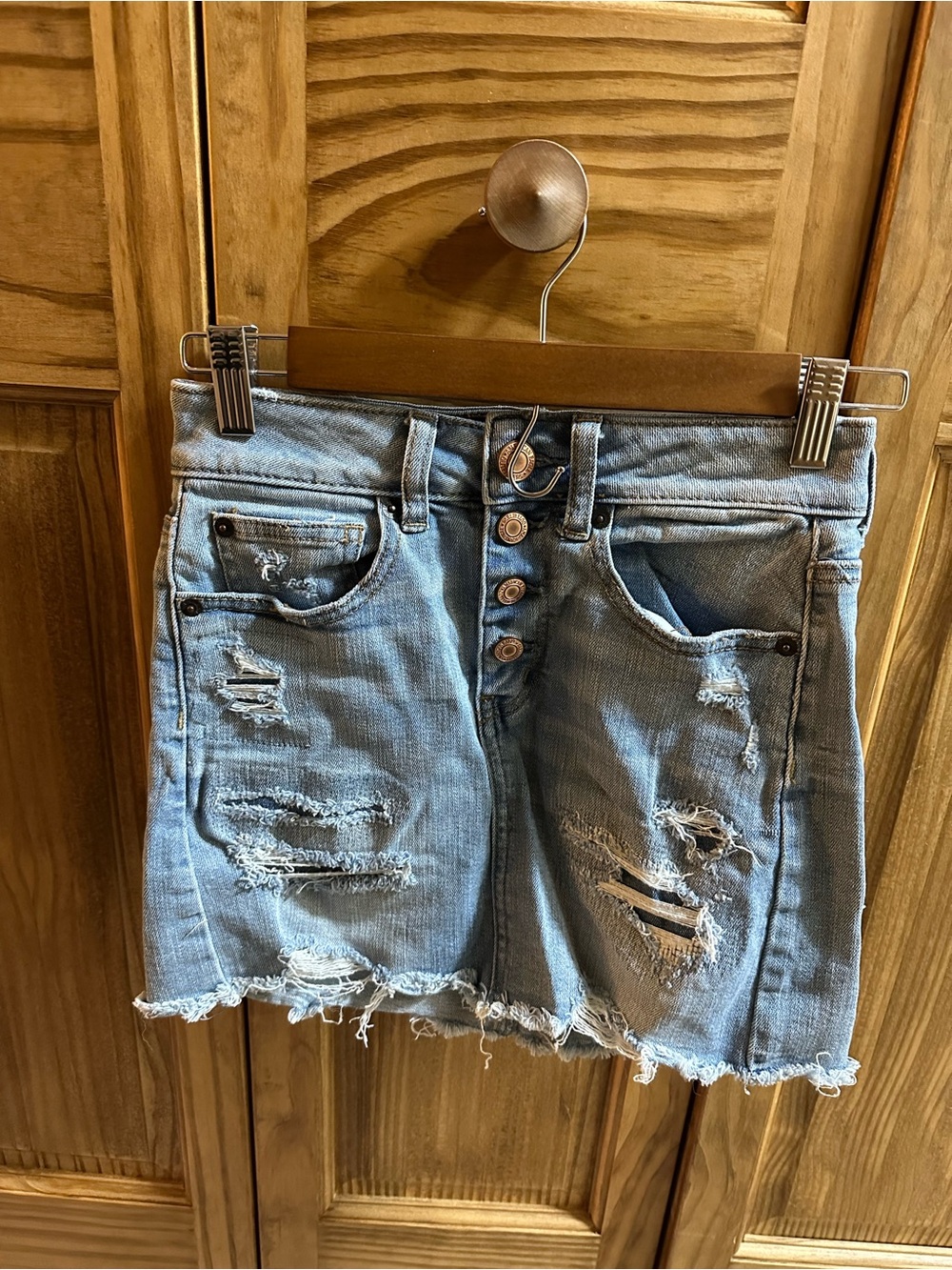American Eagle Outfitters Women’s Light Blue Super Stretch Mini Skirt